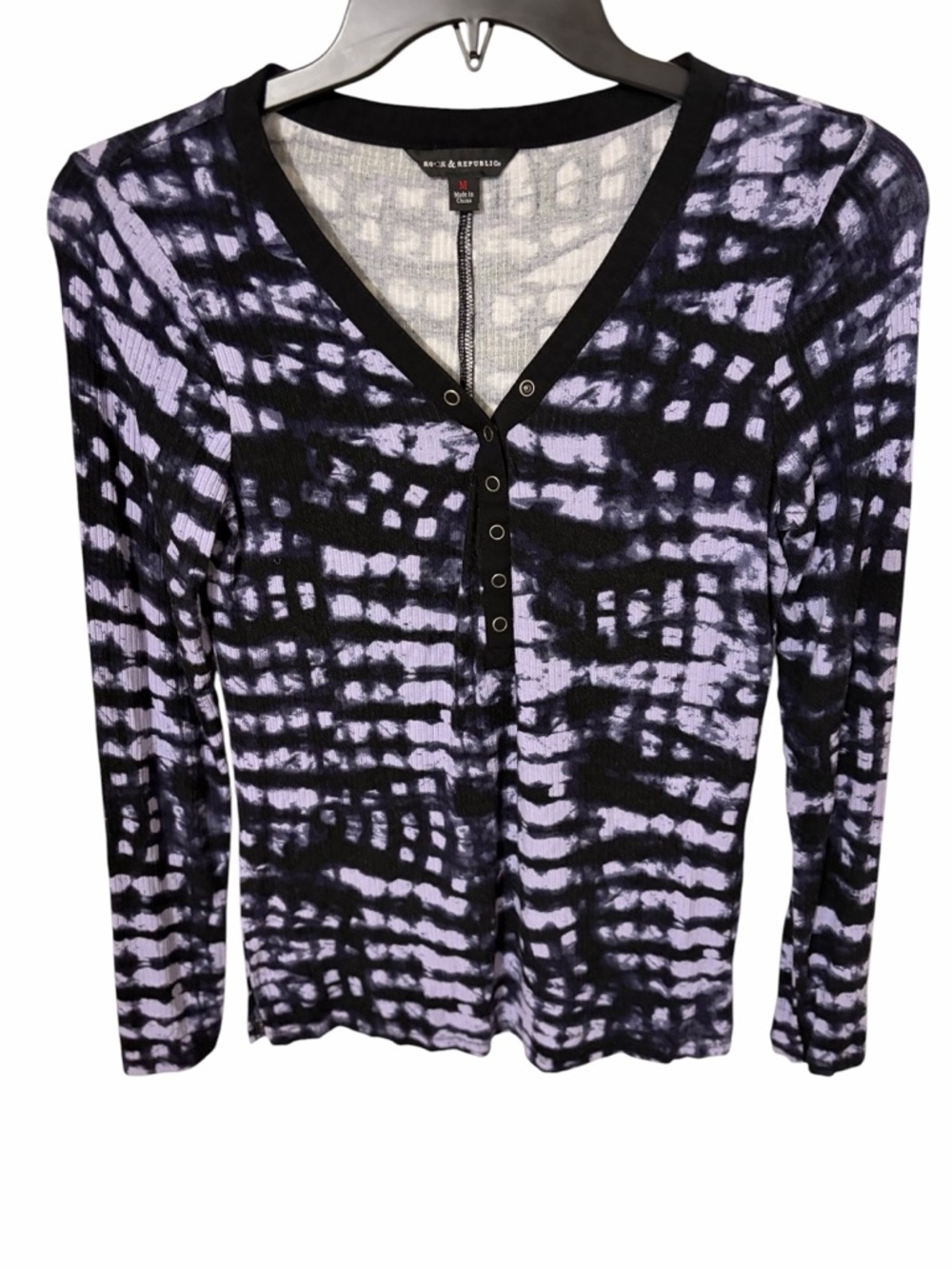 Y2K Rock & Republic Tie Dye Henley Top M Fitted Grunge Indie Sleaze Stretch